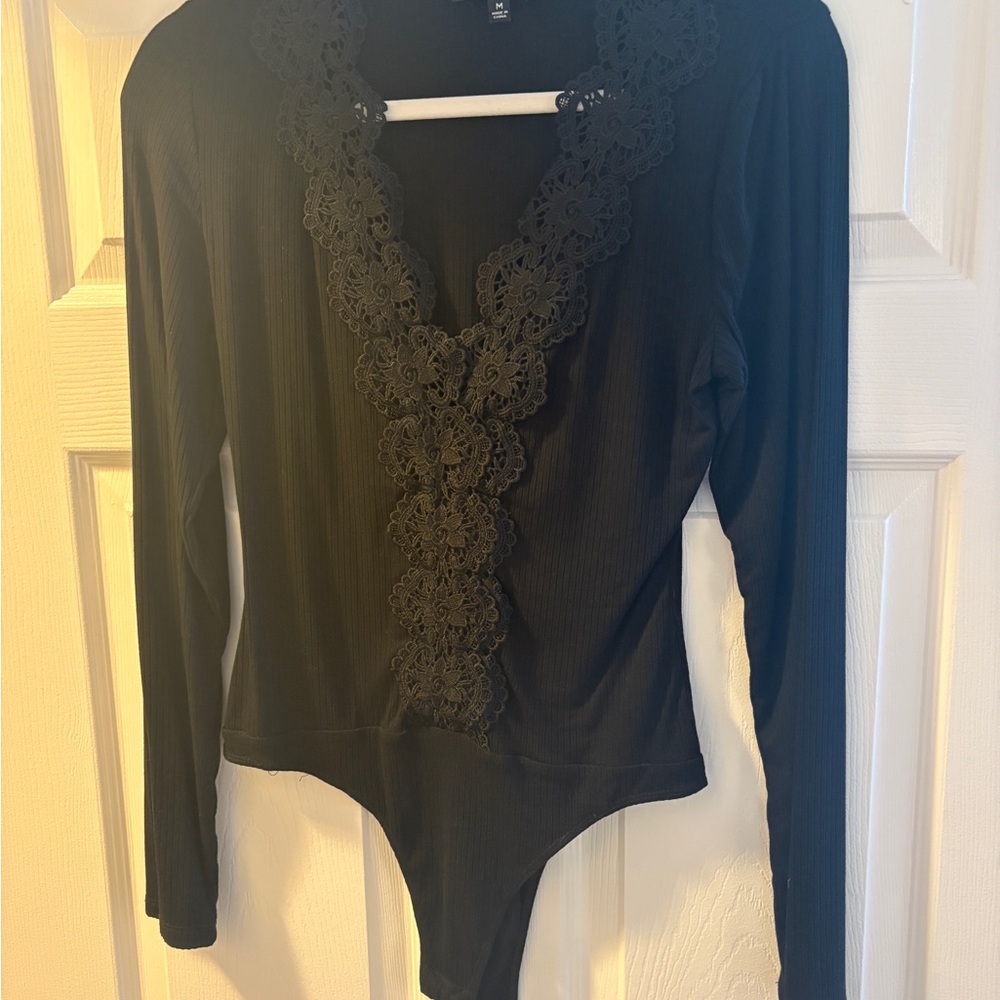 Lulu's Black Lace Detail Bodysuit